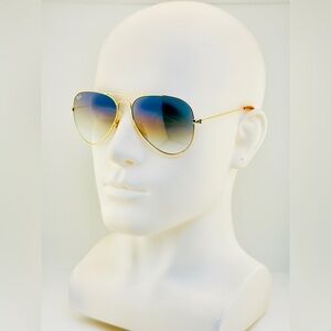 Ray-Ban Aviator Sunglasses RB3025 Blue Gradient Crystal Lens Gold Frame UNISEX!